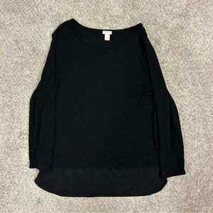 J Crew Long Sleeve Top with Silky Hem Women’s Medium Black Blouse